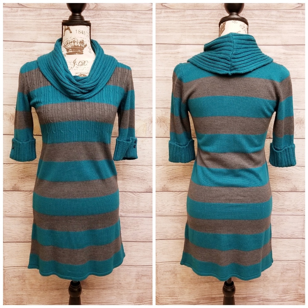 Cowl neck sweater dress